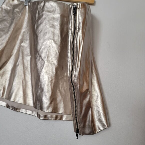 Metallic Gold Faux Leather Skirt Future Collective 3X With Side Zipper Closure - Picture 3 of 7
